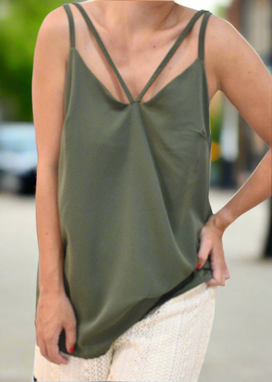 Saten tank top - Khaki